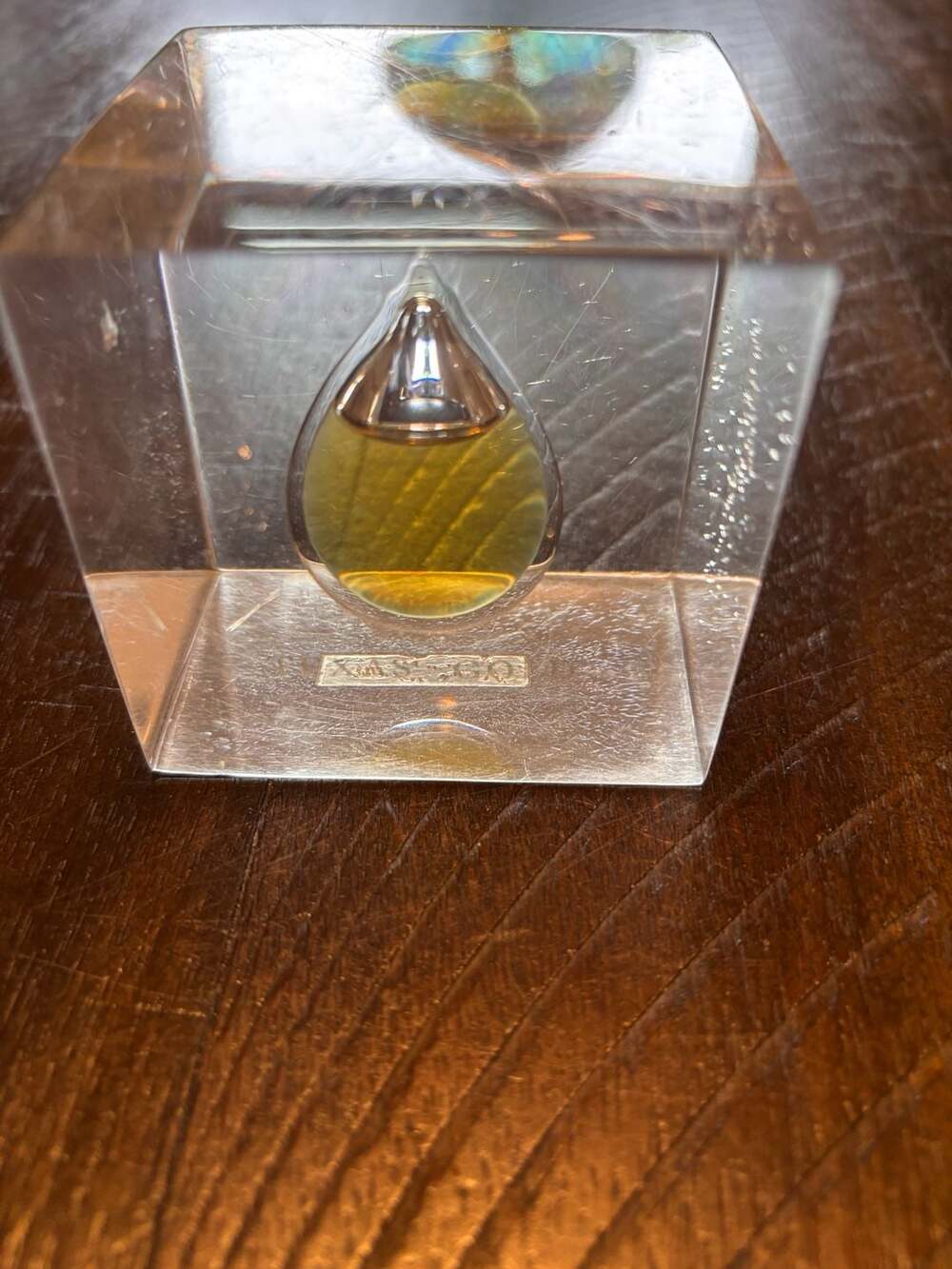 Texas Gold Perfume Bottle Paperweight Crystal Cube